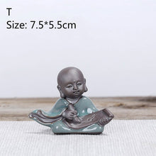 Load image into Gallery viewer, Bonsai Fairy Garden Ornament Ceramic Figure Ge Yao Zen Meaning Little Monk Micro Landscape Home Decoration Accessories Tea Pet
