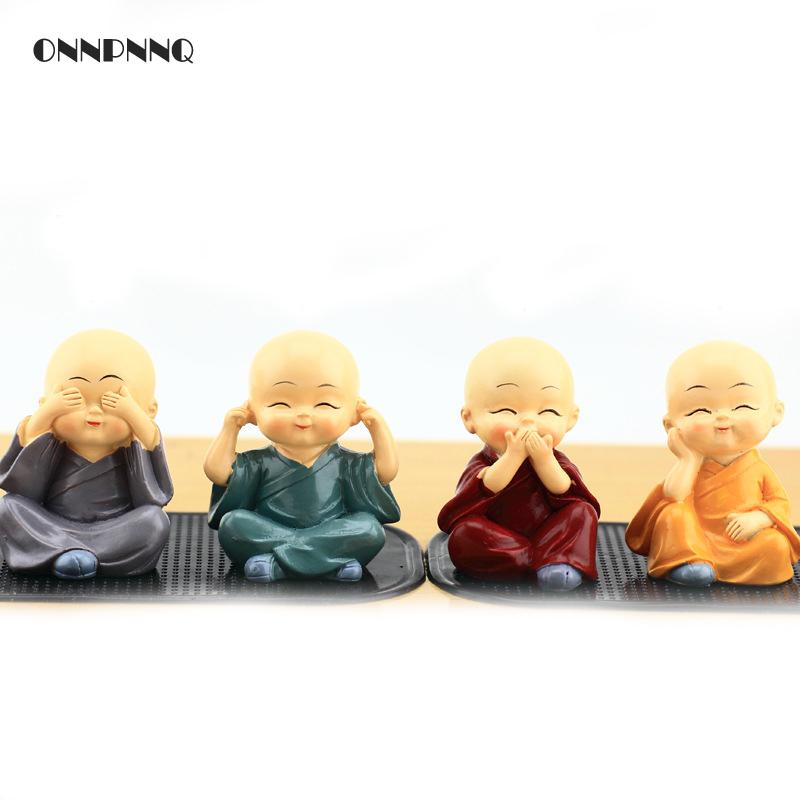 1pcs Creative Resin Little Monks Kung Fu Boy Crafts Figurine Cute Doll Buddha Statue Miniature Figurines Car Ornaments Gifts